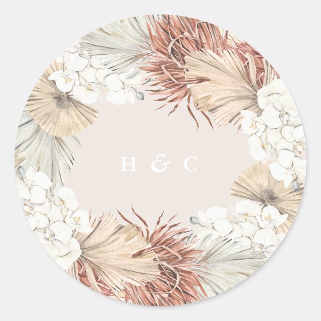 Sticker Rond Pampas Grass Floral Jungle Mariage doux (Devant)