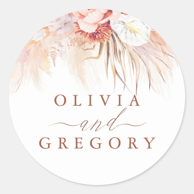 Sticker Rond Pampas Grass Floral Terracotta Mariage (Devant)