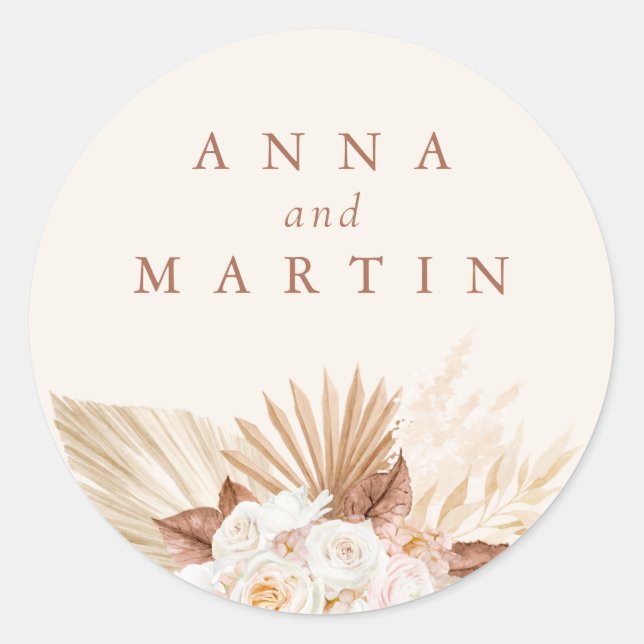 Sticker Rond Pampas Grass Floral Terracotta Mariage (Devant)