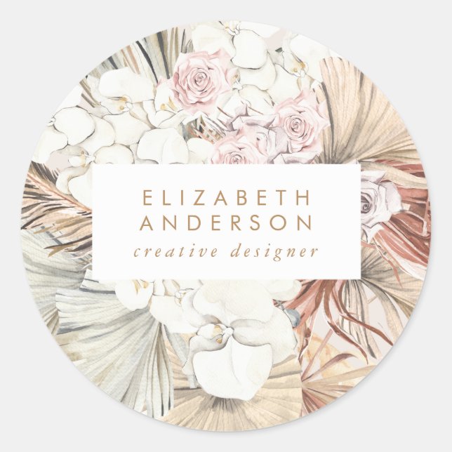 Sticker Rond Pampas Grass Floral Tropical Jungle (Devant)