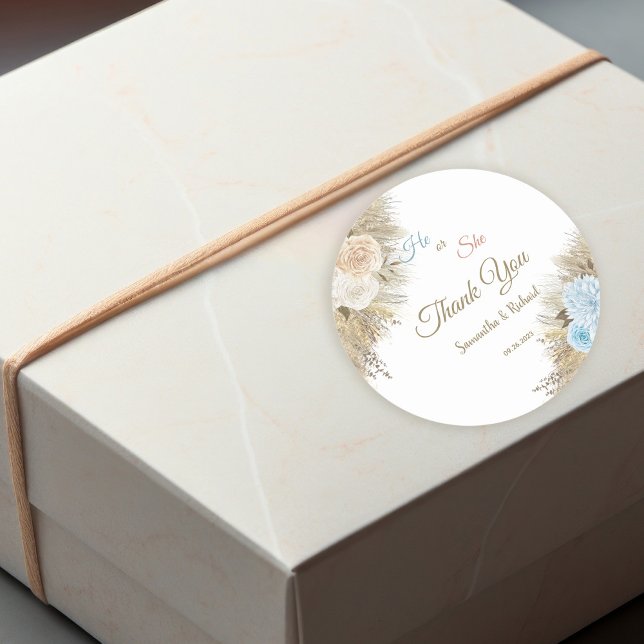 Sticker Rond Pampas Grass Genre Révéler Lui ou Elle Merci (Créateur téléchargé)