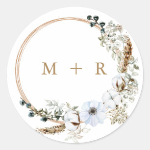Sticker Rond Pampas Grass Mariage Boho Terracotta Monogramme