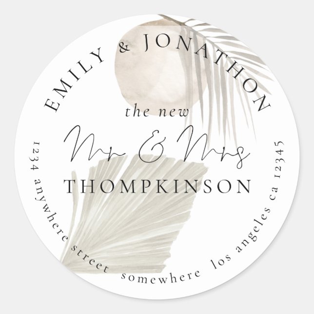 Sticker Rond Pampas Grass Newlyweds Nom de retour Adresse (Devant)