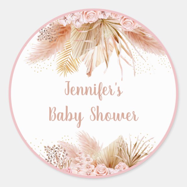 Sticker Rond Pampas Grass rose or Baby shower Floral (Devant)
