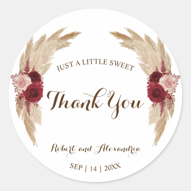 Sticker Rond Pampas Grass Sweet Treat Mariage Merci (Devant)