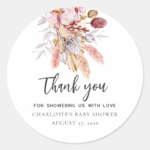 Sticker Rond Pampas Grass Terracotta Baby shower Merci