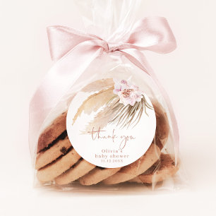 Sticker Rond Pampas herbe baby shower bohème