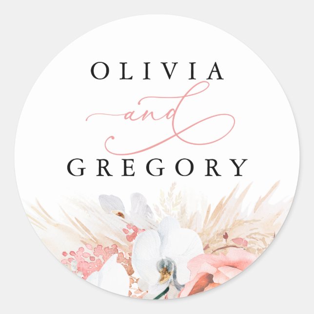 Sticker Rond Pampas Mariage de laiton rose (Devant)