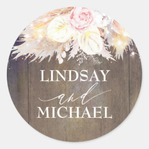 Sticker Rond Pampas rose Floral Mariage en bois d'herbe