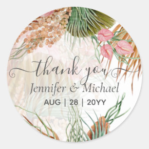 Sticker Rond Pampas Tropical Grass Terracotta Mariage