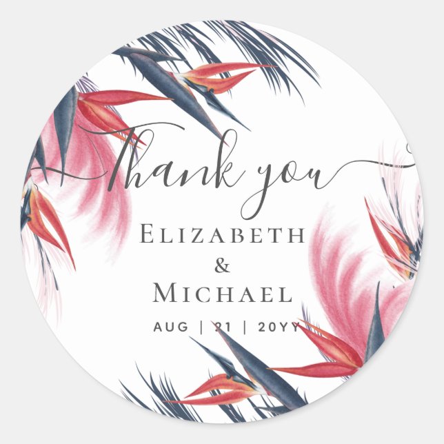 Sticker Rond Pampas Tropical Mariage de Berry Marine (Devant)