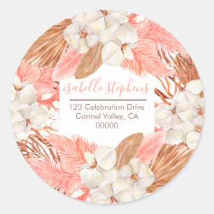 Sticker Rond Pampass rose Orchidée Blooms Adresse de retour
