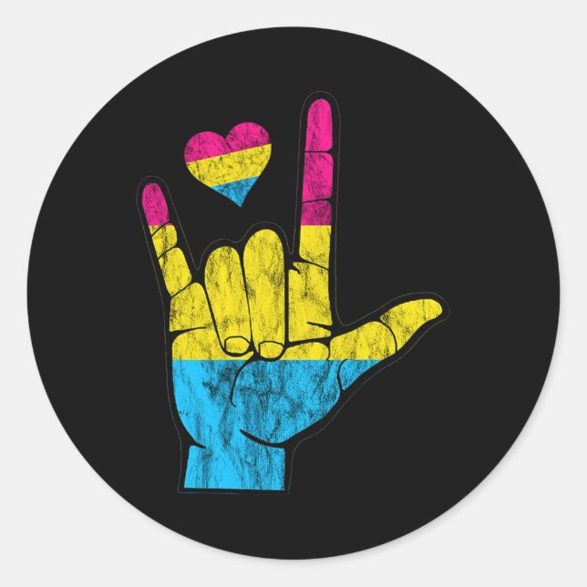 Sticker Rond Pan ASL Pride Pansexual Perte auditive Sourds débu (Devant)