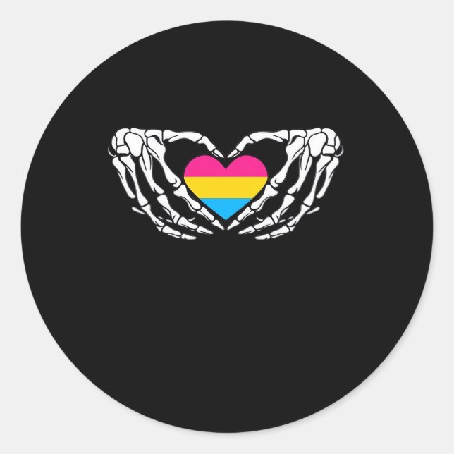 Sticker Rond Pan Pride Skeleton Halloween Pan Goth Heart (Devant)