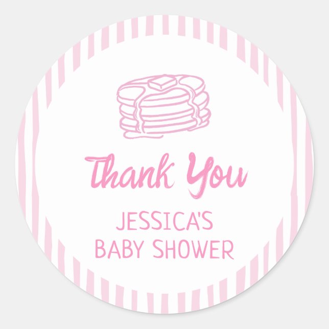 Sticker Rond Pancakes and Pajamas Breakfast Girl Baby Shower (Devant)