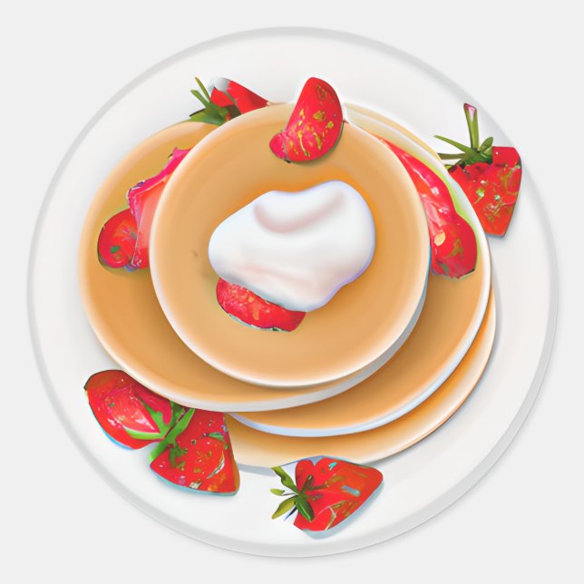 Sticker Rond Pancakes aux fraises avec sirop (Devant)