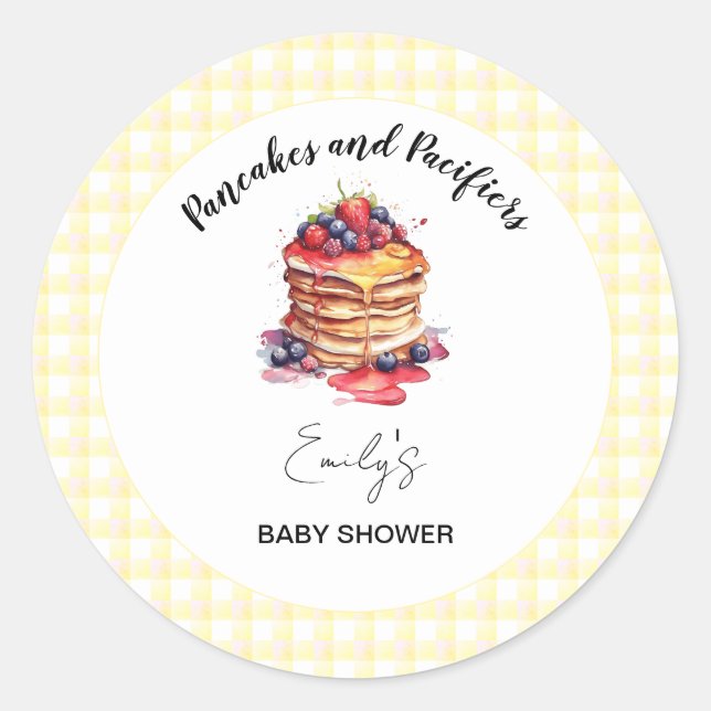 Sticker Rond Pancakes et Pacificateurs En vichy Baby shower pla (Devant)