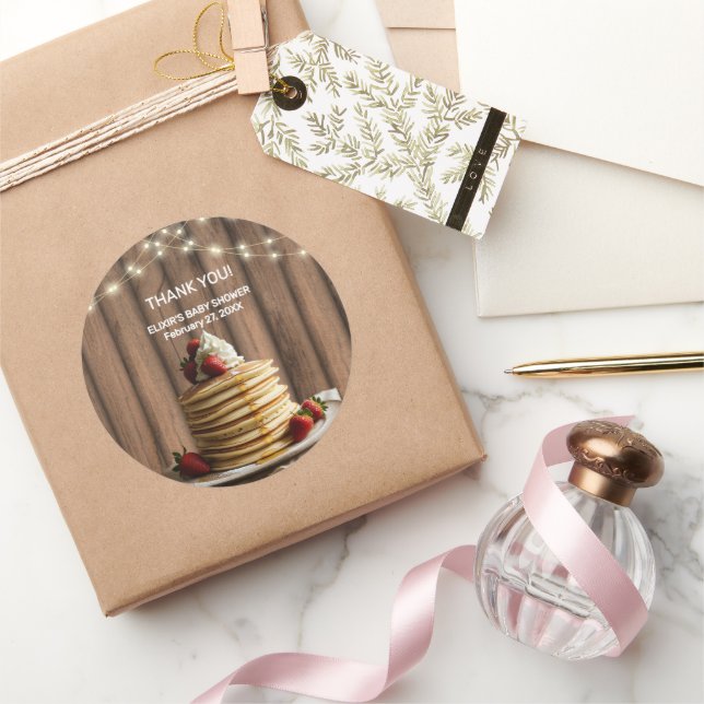 Sticker Rond Pancakes rustiques Baby shower bébé et brunch (Cadeaux)