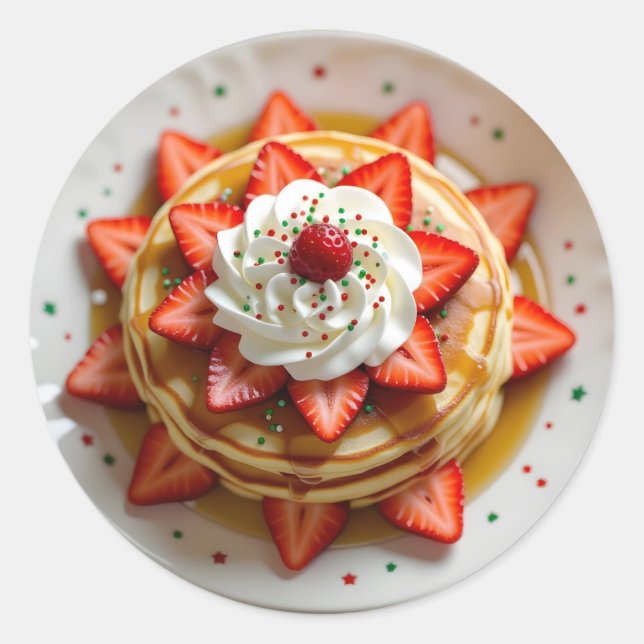 Sticker Rond Pancakes with Whipped Cream & Christmas Sprinkles (Devant)