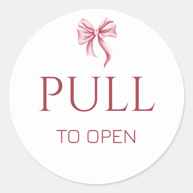 Sticker Rond Pancarte d'ouverture à tirer avec un ruban rose (Devant)