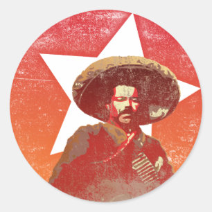 Sticker Rond Pancho Villa Vintage étoile rouge