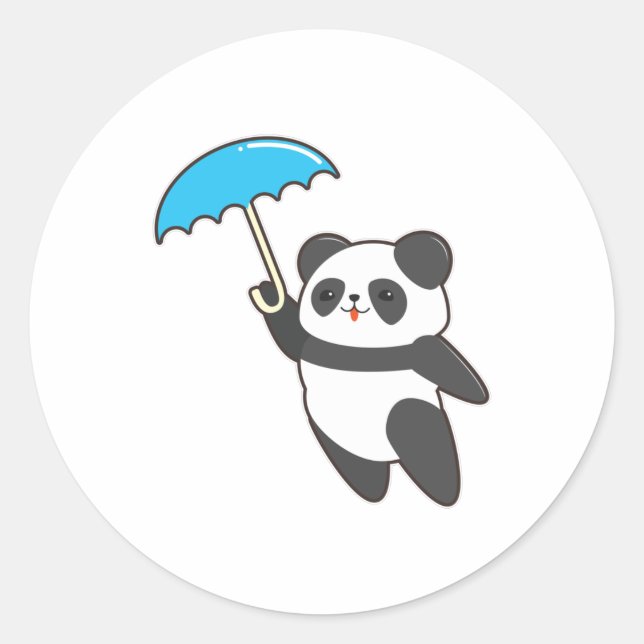 Sticker Rond Panda à la pluie avec parapluie (Devant)