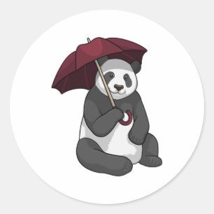 Sticker Rond Panda à la pluie avec parapluie