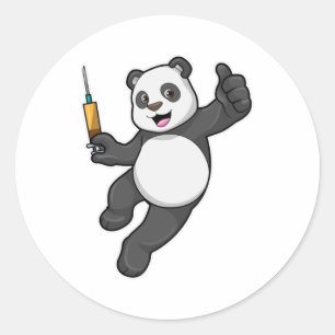 Sticker Rond Panda à la vaccination avec seringue
