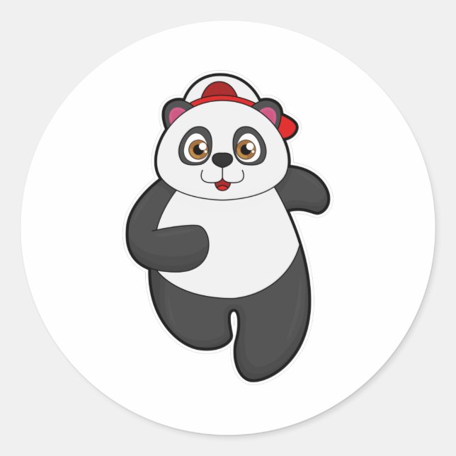 Sticker Rond Panda à Running avec Casquette (Devant)