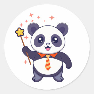 Sticker Rond panda adorable avec cravate orange-jaune