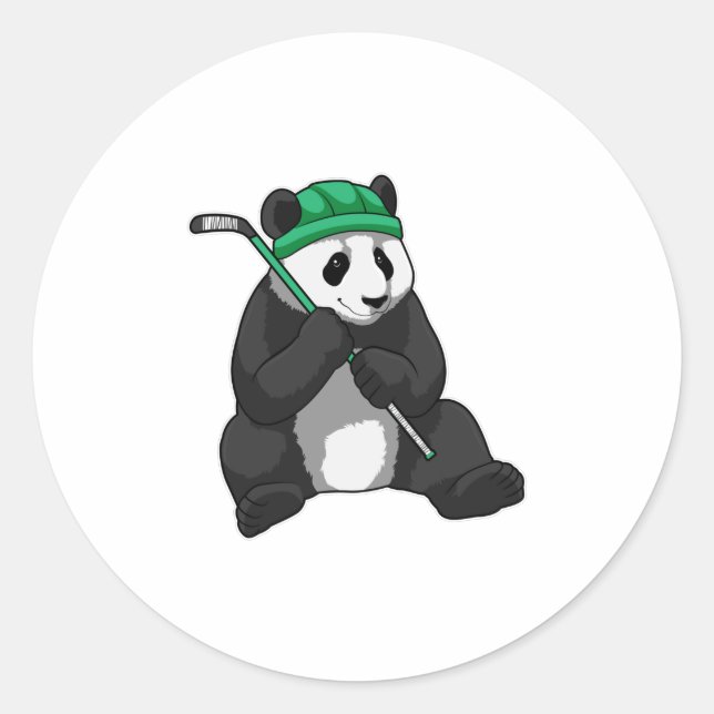 Sticker Rond Panda au hockey sur glace avec bâton de hockey sur (Devant)