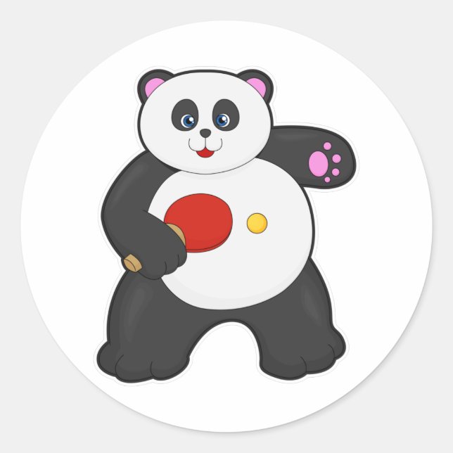Sticker Rond Panda au ping-pong avec raquette de ping-pong (Devant)
