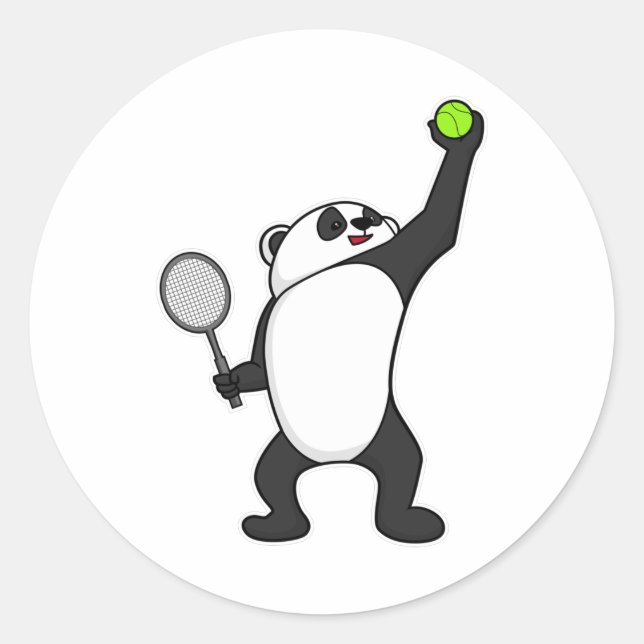 Sticker Rond Panda au Tennis avec raquette de tennis (Devant)