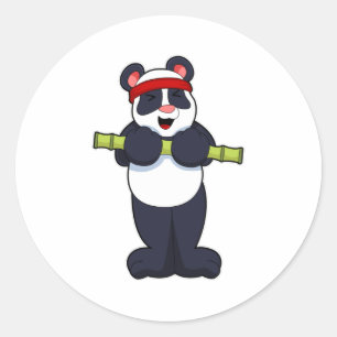 Sticker Rond Panda au travail avec le poids du bambou
