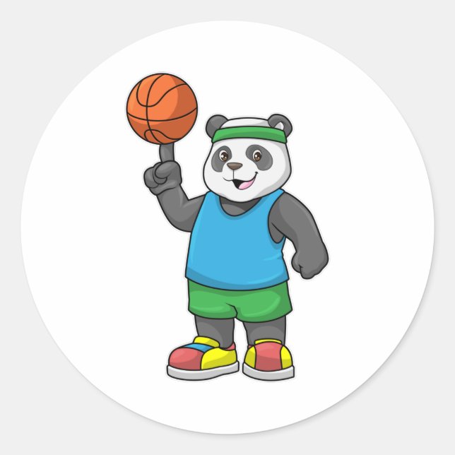 Sticker Rond Panda aux sports avec basket-ball (Devant)