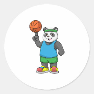 Sticker Rond Panda aux sports avec basket-ball