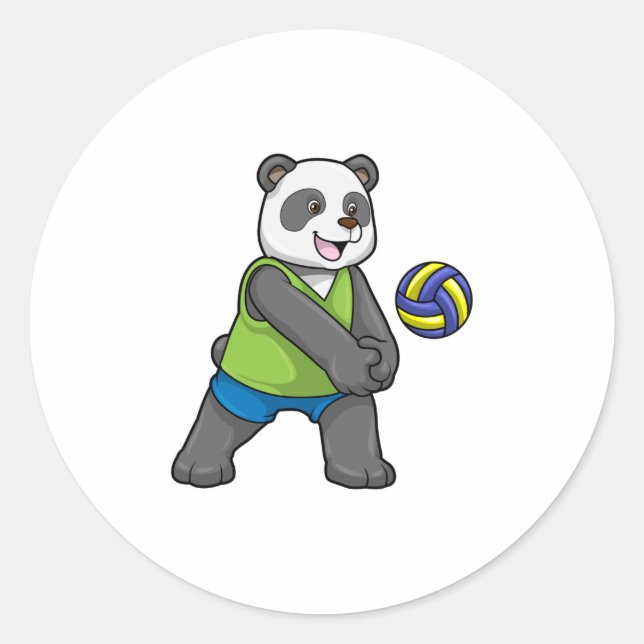Sticker Rond Panda aux sports avec volleyball (Devant)