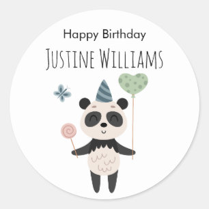 Sticker Rond Panda avec ballon et chapeau de fête