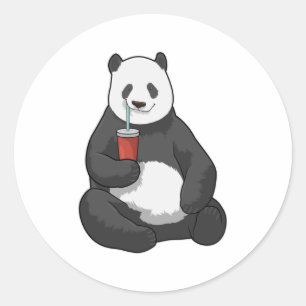Sticker Rond Panda avec boisson