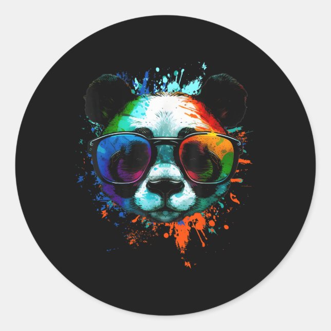 Sticker Rond Panda Avec Lunettes De Soleil Avec Bouffées D'Encr (Devant)