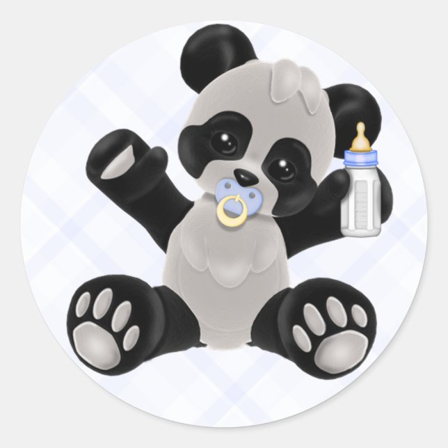 Sticker Rond Panda avec Pacifier Blue Baby Boy (Devant)