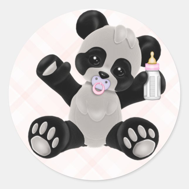 Sticker Rond Panda avec Pacifier Pink Baby Girl (Devant)