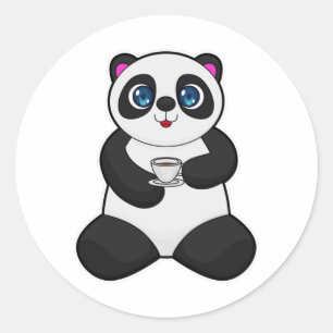 Sticker Rond Panda avec tasse de café