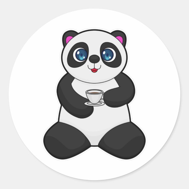 Sticker Rond Panda avec tasse de café (Devant)