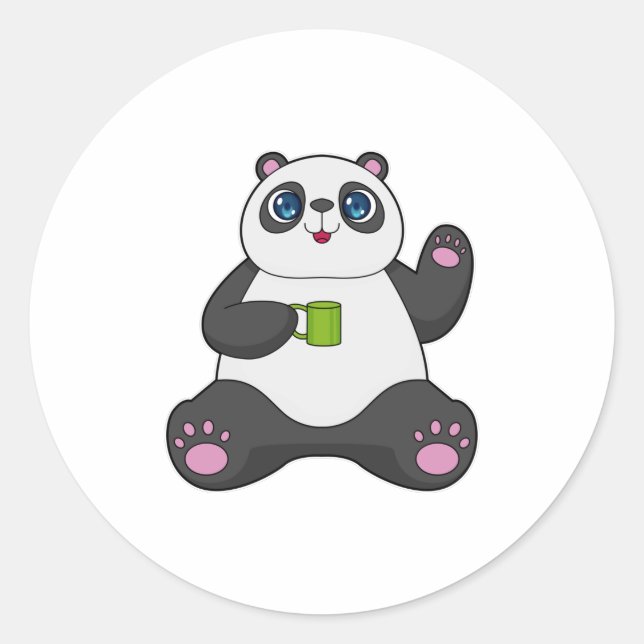 Sticker Rond Panda avec tasse de café (Devant)