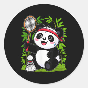 Sticker Rond Panda Badminton Exhaussé - Funny mignonne Shuttle