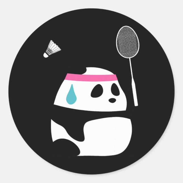 Sticker Rond Panda Badminton Exhaussé - Funny mignonne Shuttle  (Devant)