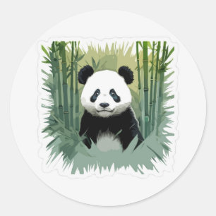 Sticker Rond Panda Bear Bamboo en forêt