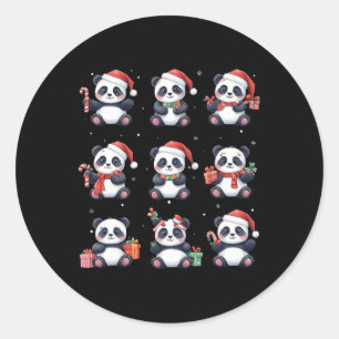 Sticker Rond Panda Bear Noël Père Noël Chapeau drôle Amoureux d
