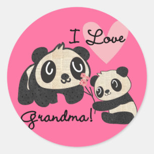 Sticker Rond Panda Bears I Love Grandma